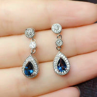 3 CT Pear Cut Blue Sapphire Diamond Drop Dangal Earrings 925 Sterling Silver