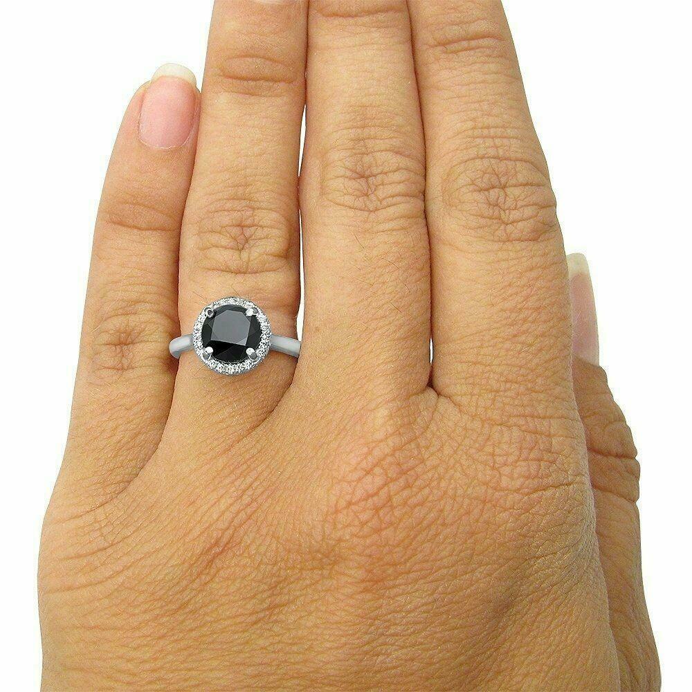 CT Round Cut Black Diamond Halo Engagement Ring 925 Sterling
