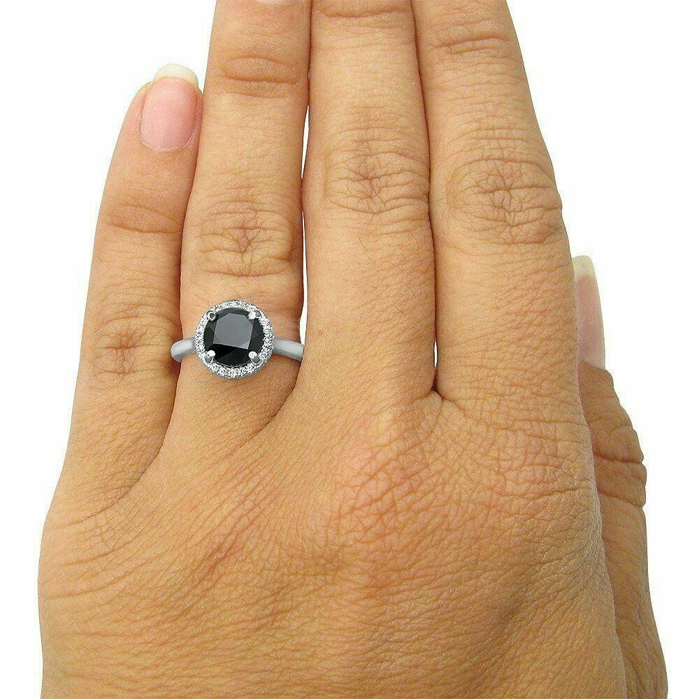 4 CT Round Cut Black Diamond Halo Engagement Ring 925 Sterling Silver