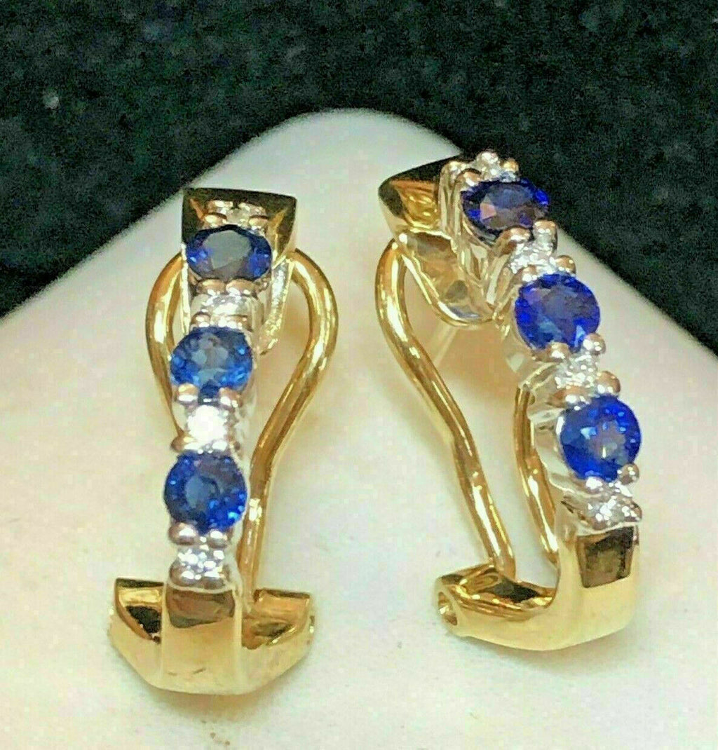 2 CT Round Cut Blue Sapphire And White Diamond Earrings For Women In 925 Sterling Sliver