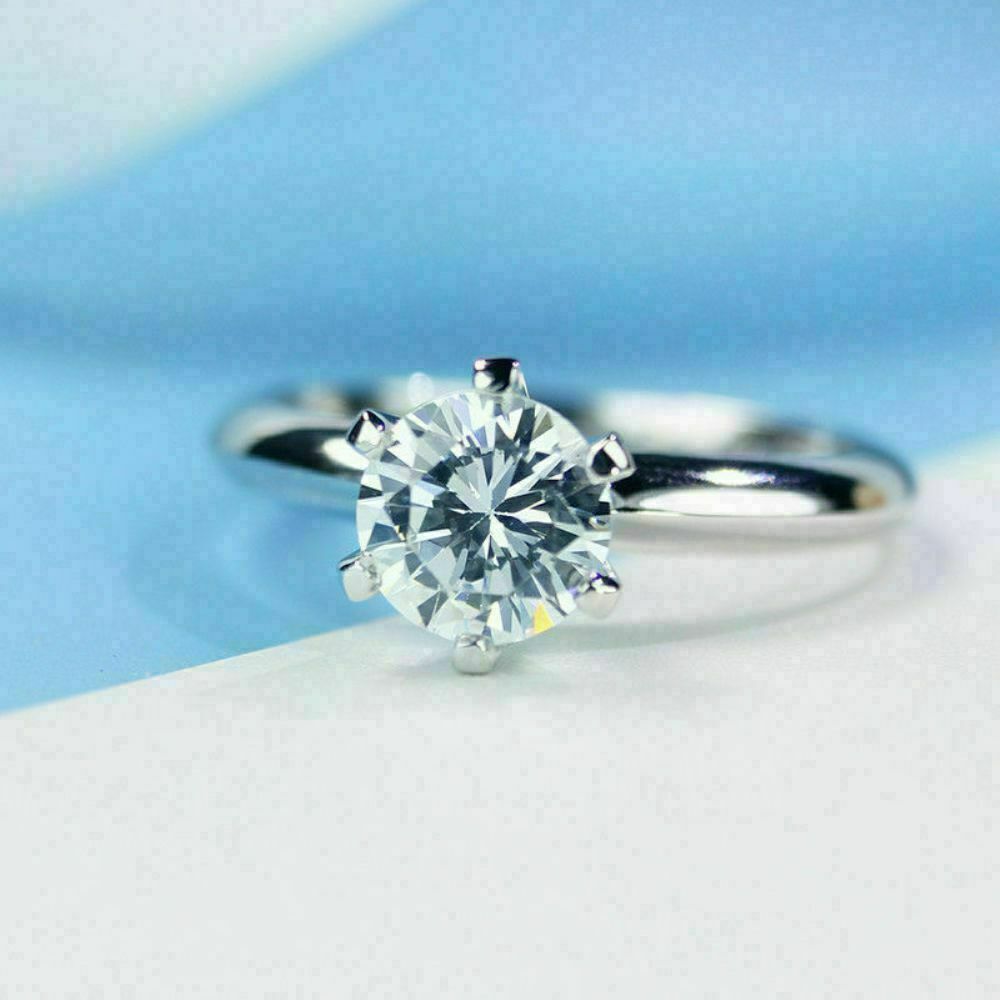 925 Sterling Silver 1 CT Round Cut Diamond Solitaire Engagement Ring