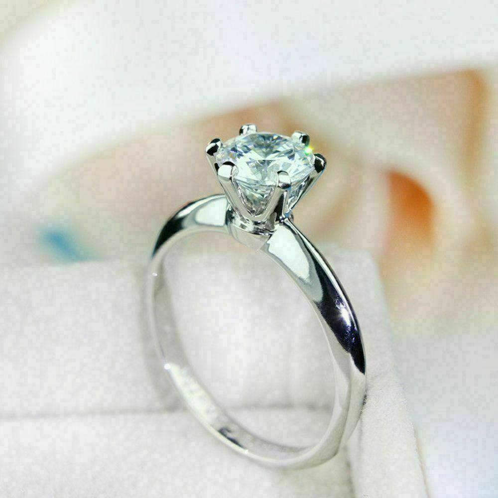 925 Sterling Silver 1 CT Round Cut Diamond Solitaire Engagement Ring