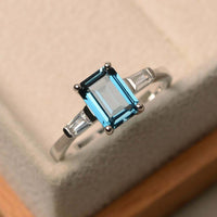 3 CT Emerald Cut Aquamarine Diamond Solitaire Engagement Ring 925 Sterling Silver