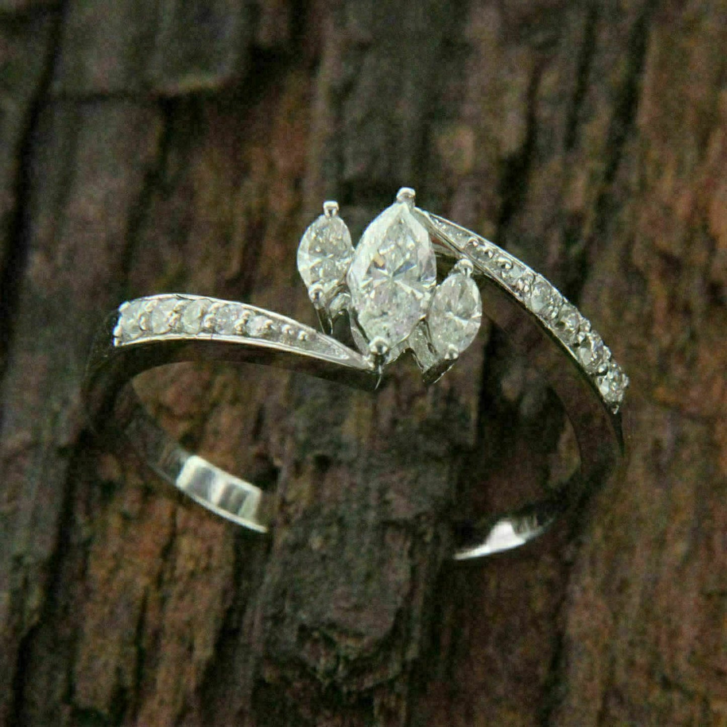2 CT Marquise Cut Diamond  925 Sterling Silver Three Stone Engagement Bypass Ring