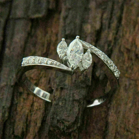 2 CT Marquise Cut Diamond  925 Sterling Silver Three Stone Engagement Bypass Ring