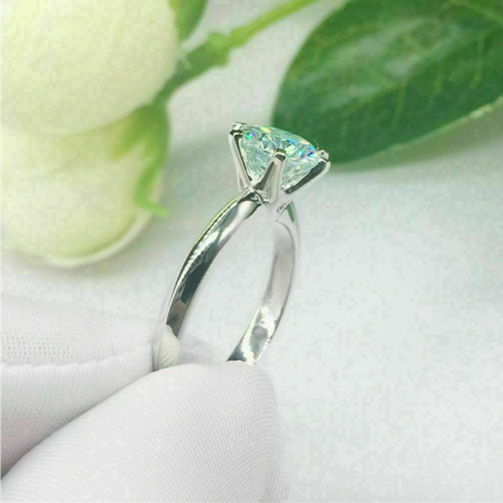 925 Sterling Silver 1 CT Round Cut Diamond Solitaire Engagement Ring