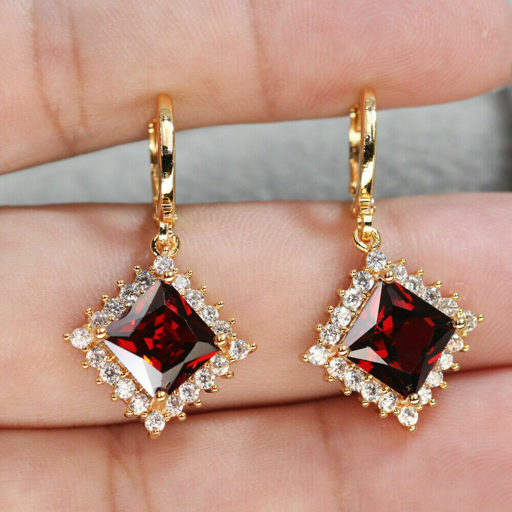 4 CT Princess Cut Red Garnet Drop/Dangle Pretty Earring 925 Sterling Silver