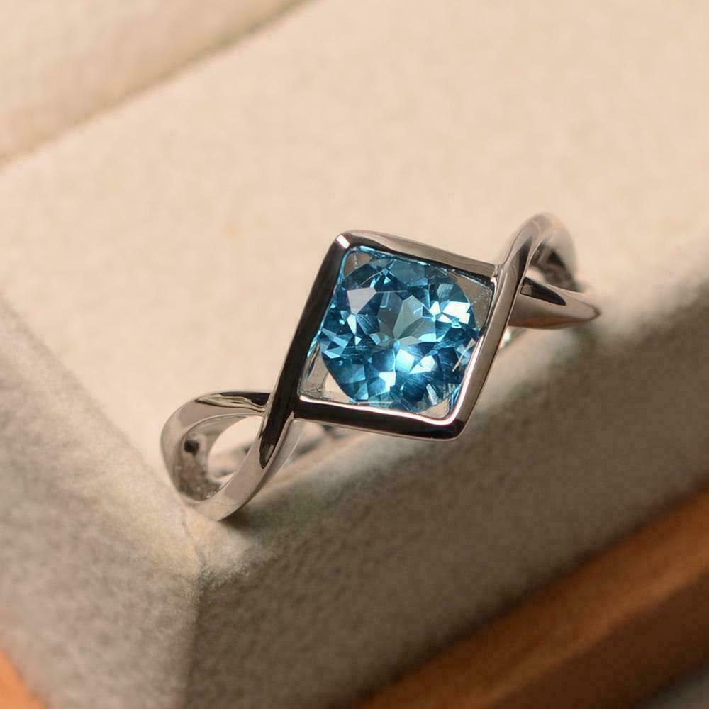 1.30 CT Aquamarine Round Diamond Engagement Ring 925 Sterling Silver