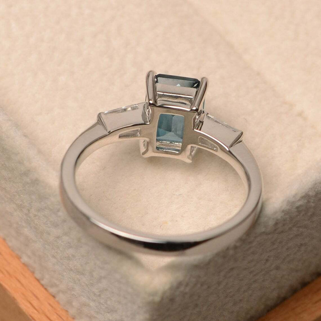 3 CT Emerald Cut Aquamarine Diamond Solitaire Engagement Ring 925 Sterling Silver