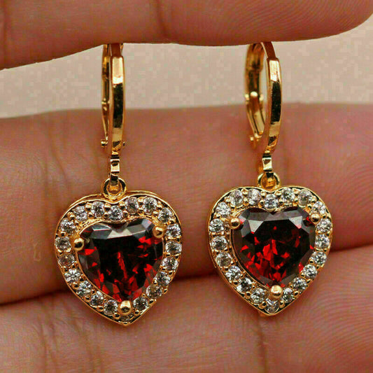 925 Sterling Sliver 3 CT Heart Cut Red Ruby Drop/Dangle Earrings For Women's