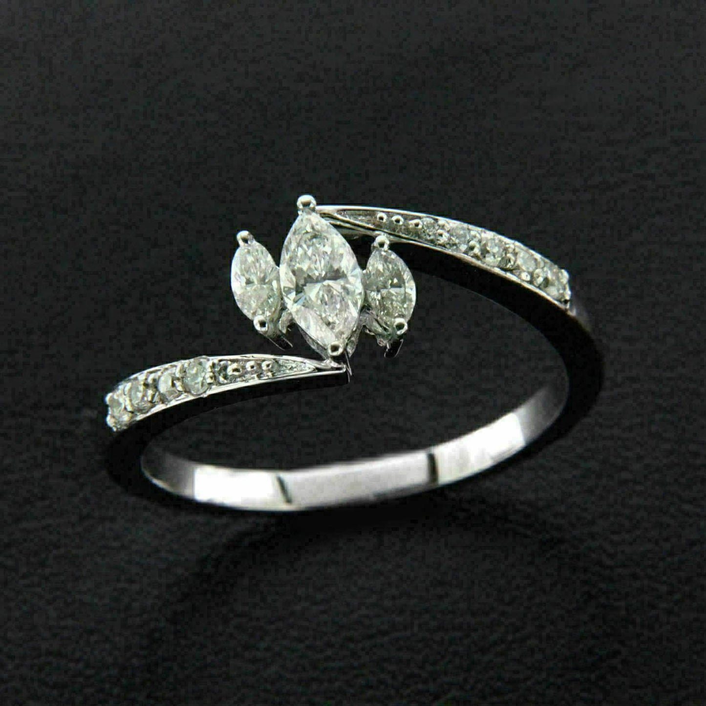 2 CT Marquise Cut Diamond  925 Sterling Silver Three Stone Engagement Bypass Ring