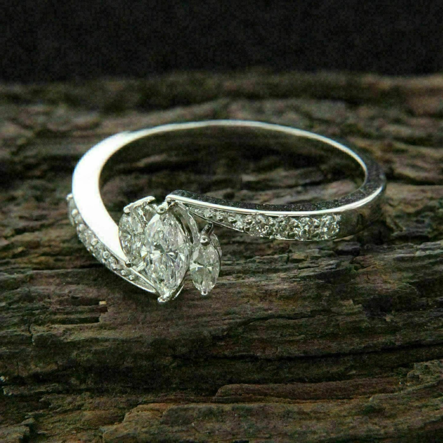 2 CT Marquise Cut Diamond  925 Sterling Silver Three Stone Engagement Bypass Ring