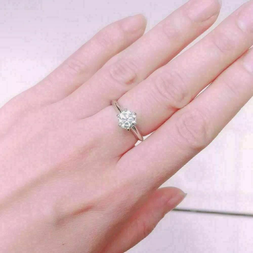 925 Sterling Silver 1 CT Round Cut Diamond Solitaire Engagement Ring
