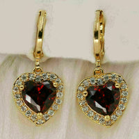 925 Sterling Sliver 3 CT Heart Cut Red Ruby Drop/Dangle Earrings For Women's