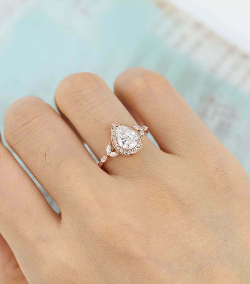 1.30 CT Pear Cut Diamond  925 Sterling Silver Women's Wedding Ring