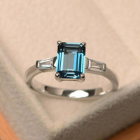 3 CT Emerald Cut Aquamarine Diamond Solitaire Engagement Ring 925 Sterling Silver