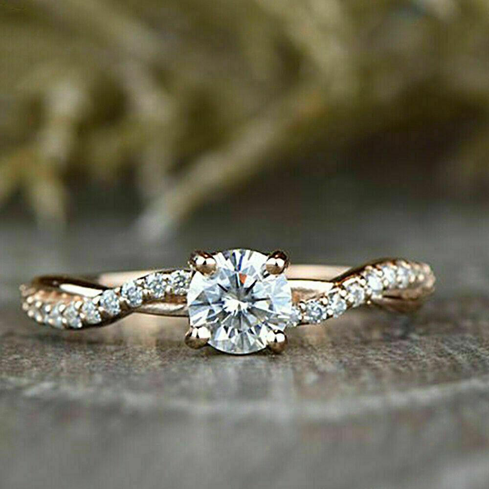 1 CT Round Cut Diamond Solitaire W/Accents Enagagement Ring 925 Sterling Silver