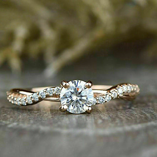 1 CT Round Cut Diamond Solitaire W/Accents Enagagement Ring 925 Sterling Silver