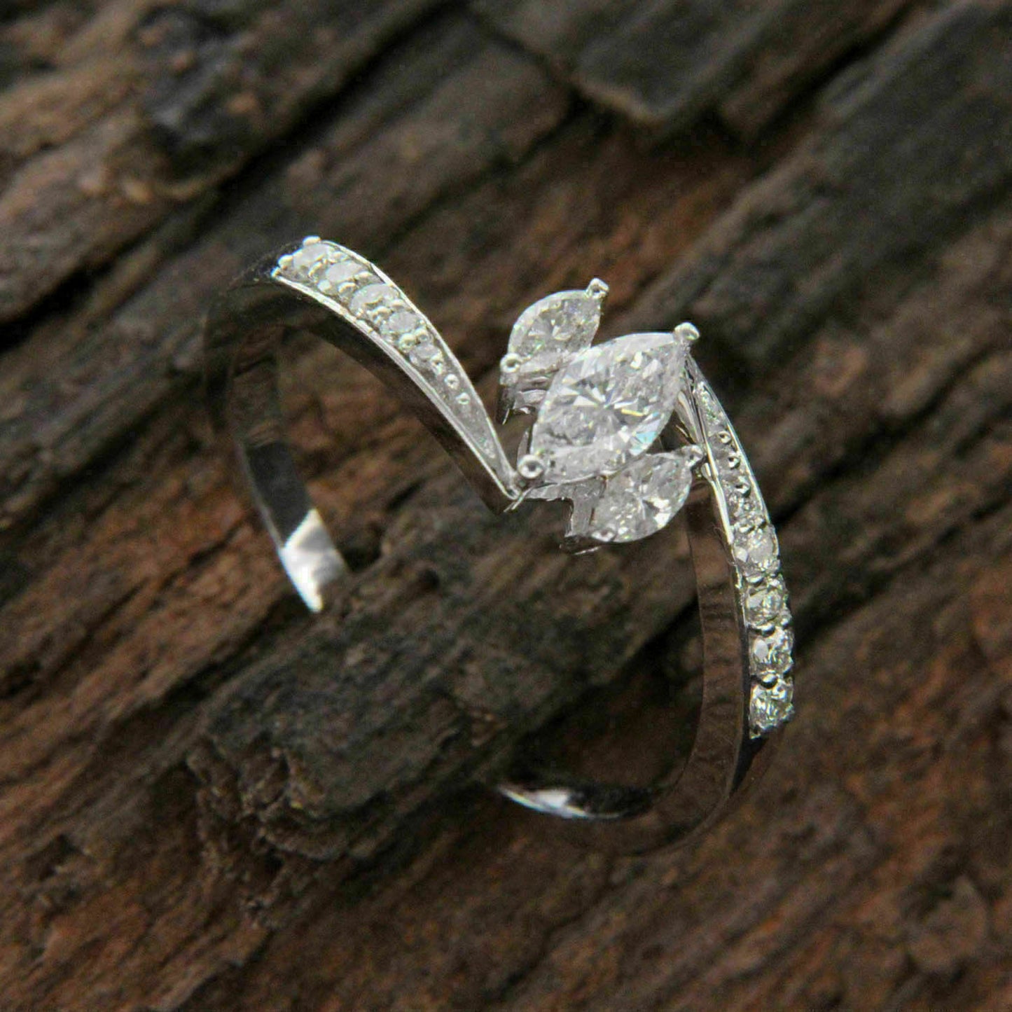2 CT Marquise Cut Diamond  925 Sterling Silver Three Stone Engagement Bypass Ring