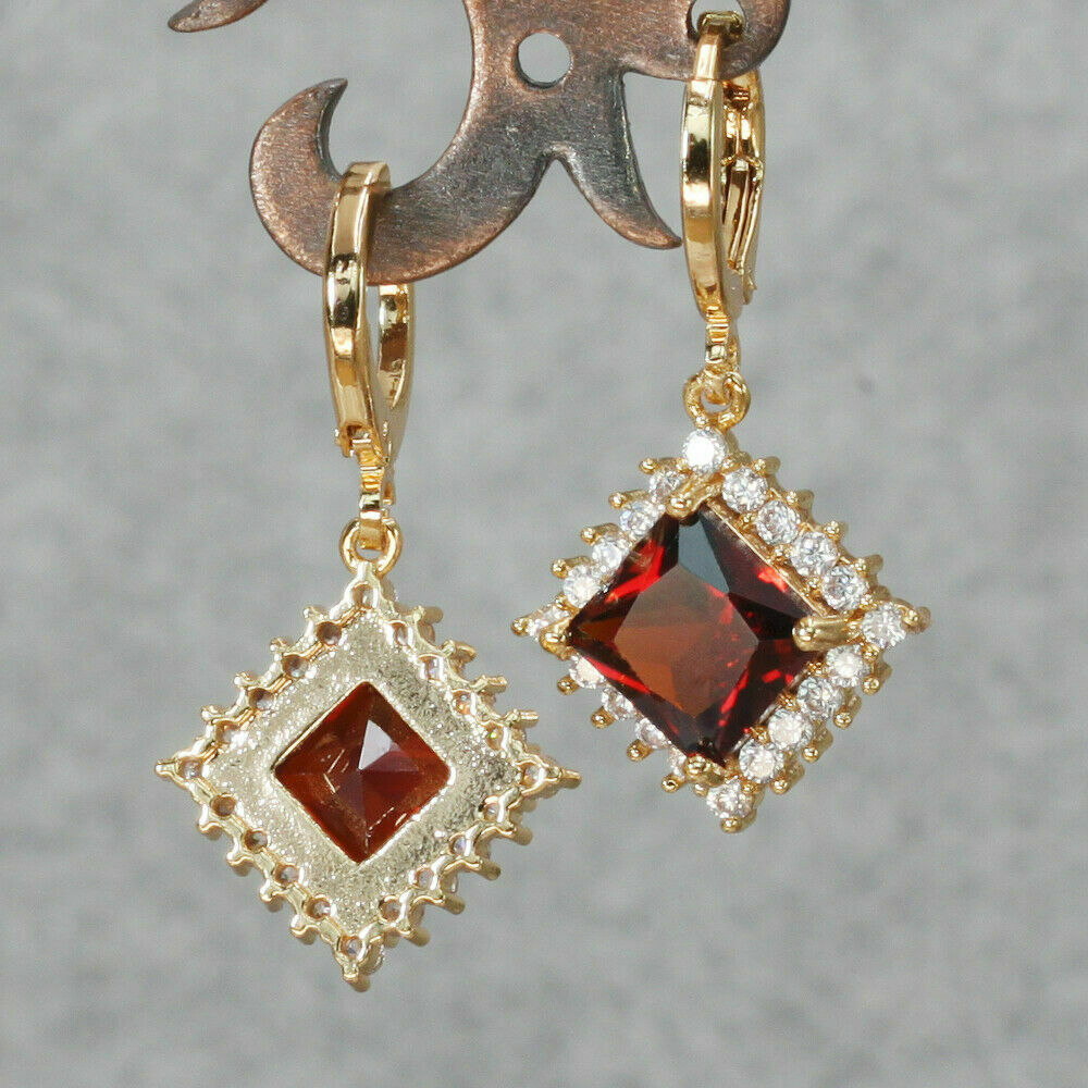 4 CT Princess Cut Red Garnet Drop/Dangle Pretty Earring 925 Sterling Silver