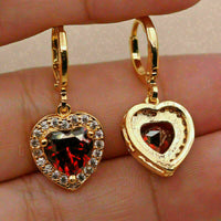 925 Sterling Sliver 3 CT Heart Cut Red Ruby Drop/Dangle Earrings For Women's