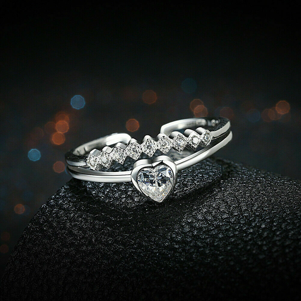 1.3 CT Heart Cut Diamond 925 Sterling Silver Wedding Adjustable Ring