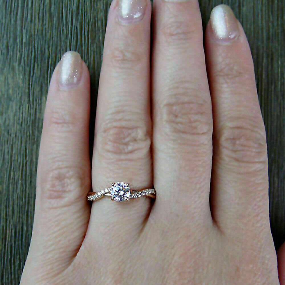 1 CT Round Cut Diamond Solitaire W/Accents Enagagement Ring 925 Sterling Silver