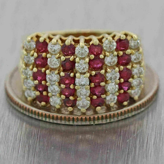 1.10 CT Round Cut Ruby Diamond Cluster Wedding Ring 925 Sterling Silver