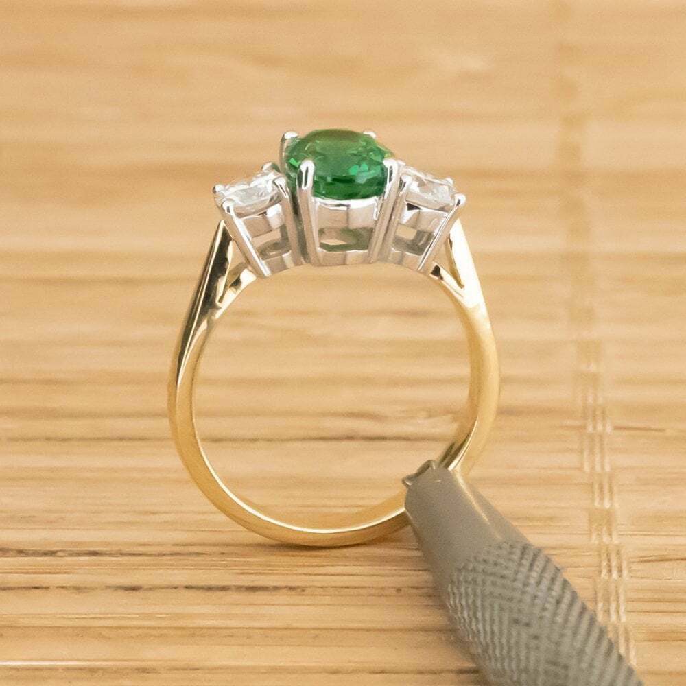 1 CT Oval Cut Emerald Diamond 925 Sterling Silver Three Stone Ring