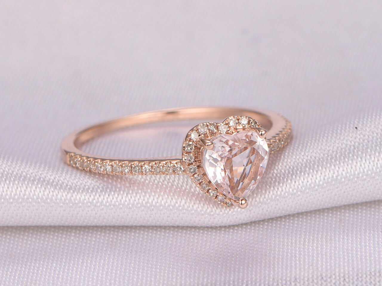 1 CT Heart Cut Morganite Engagement Ring 925 Sterling Silver Promise Women's Ring