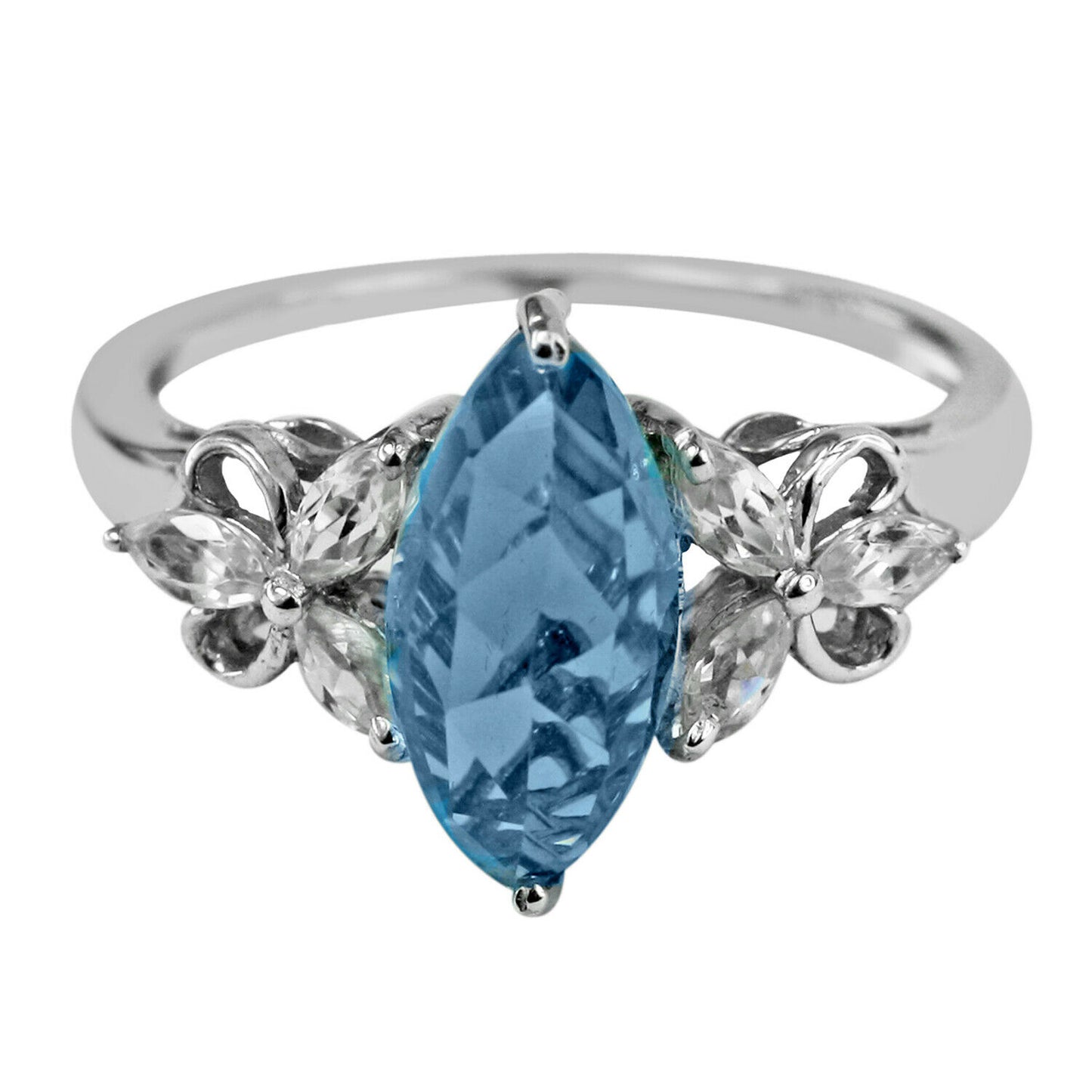 2 CT Marquise Cut Blue Topaz Diamond White Gold Over On 925 Sterling Silver Solitaire With Accents Ring - atjewels.in