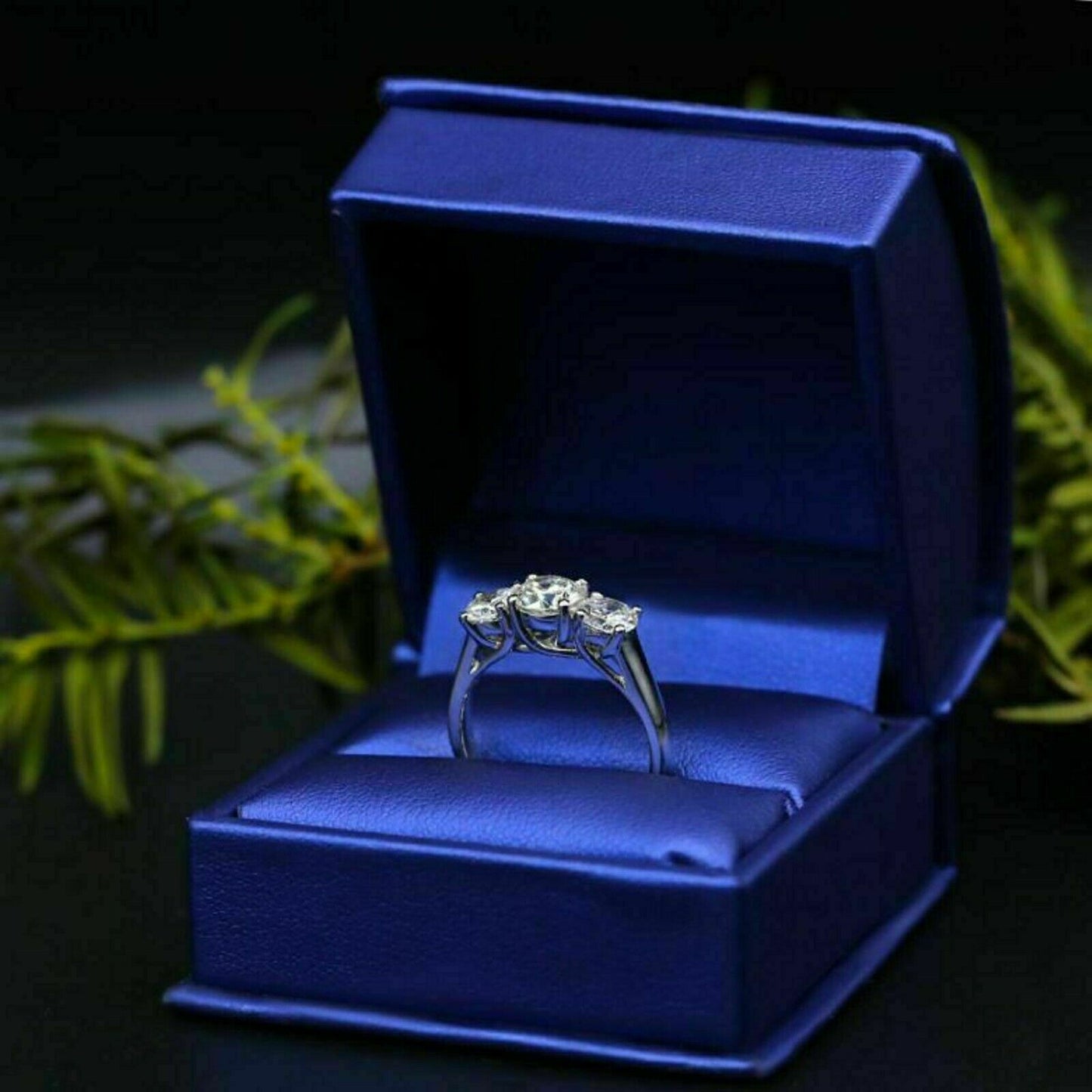2 CT Round Cut White Diamond 925 Sterling Silver Three Stone Wedding Ring