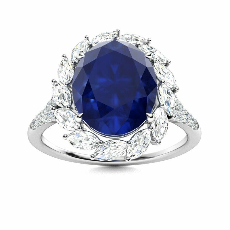 2 CT Oval Cut Sapphire Marquise Diamond 925 Sterling Sliver Cluster Ring