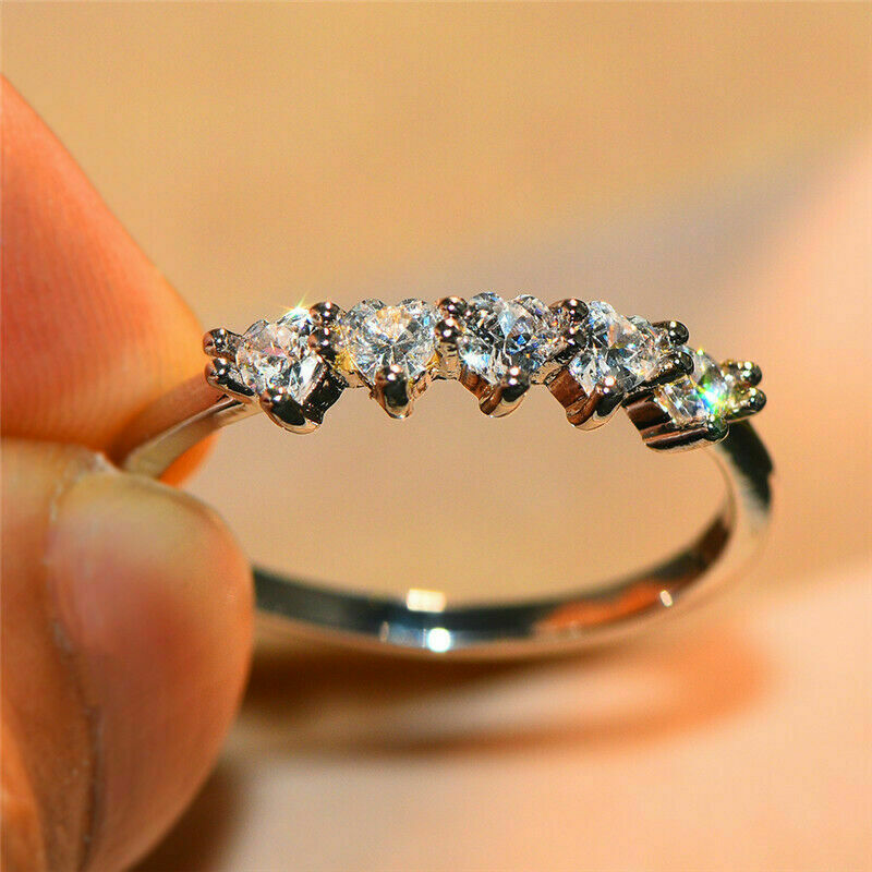 925 Sterling Silver 1.25 CT Heart Cut Simulated Diamond Wedding Band Ring