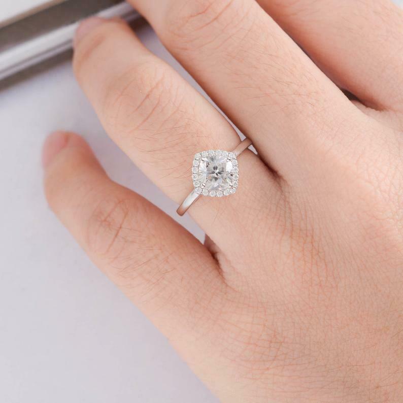 2.20 CT Cushion Cut Simulated Halo Wedding Ring 925 Sterling Silver