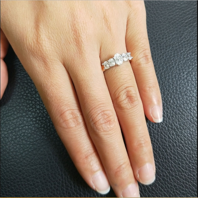 1 CT Oval Cut Diamond Half Eternity Wedding Band Ring 925 Sterling Silver