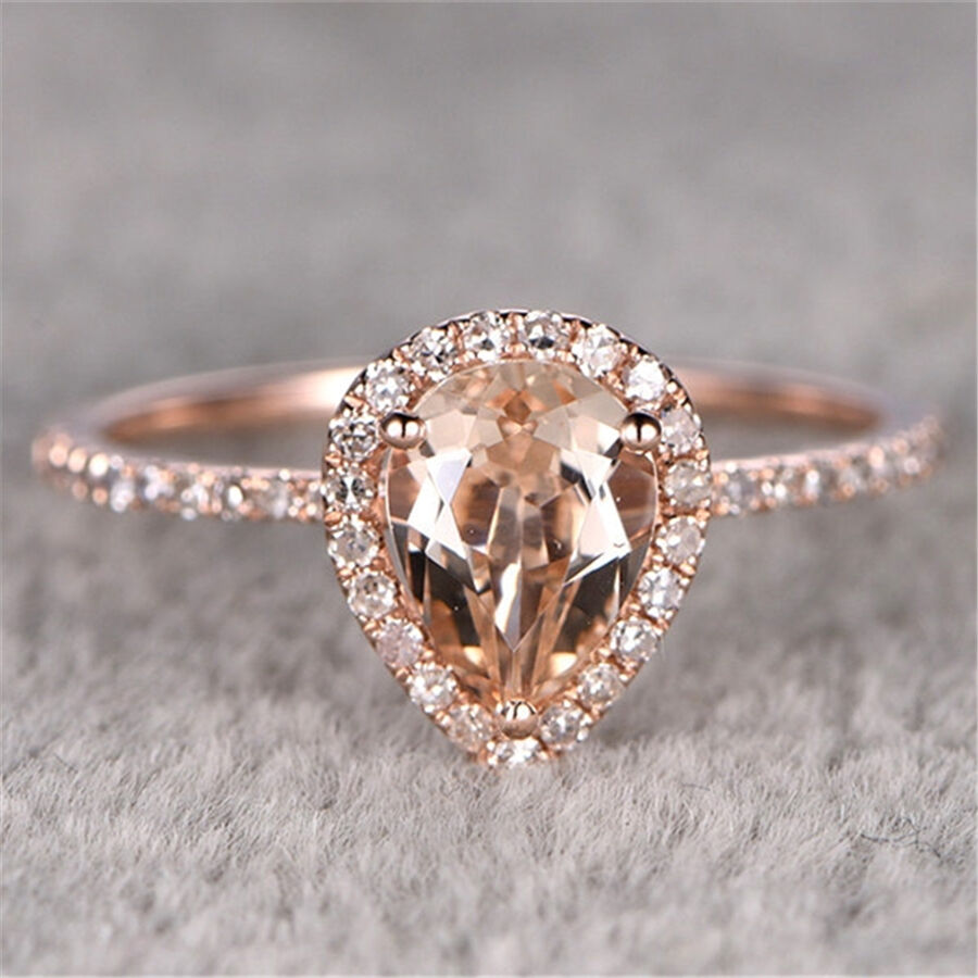 1.2 CT Pear Cut Morganite Diamond 925 Sterling Silver Halo Engagement Ring