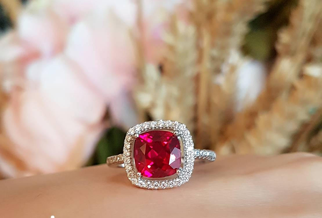 2 CT Cushion Cut Pink Ruby Diamond Wedding Ring 925 Sterling Silver