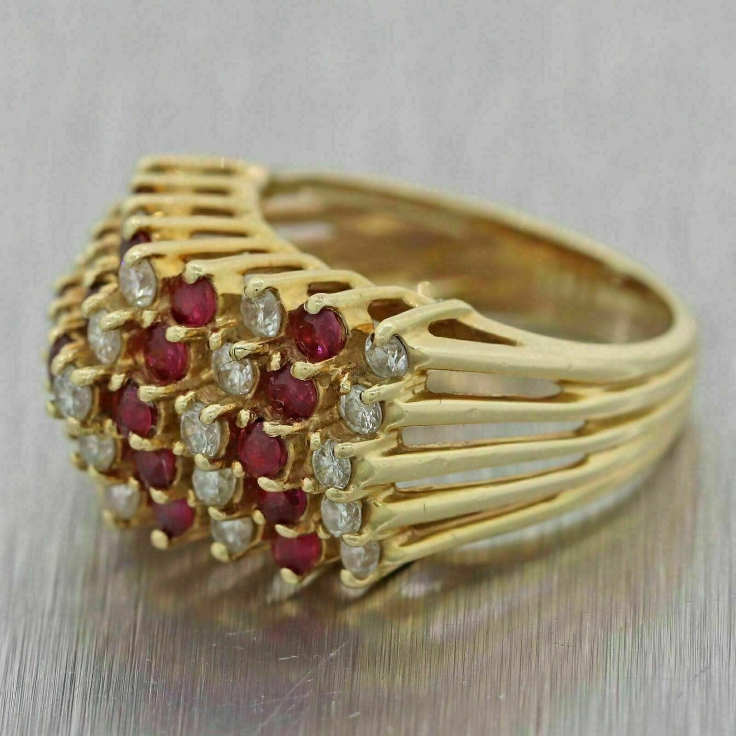 1.10 CT Round Cut Ruby Diamond Cluster Wedding Ring 925 Sterling Silver