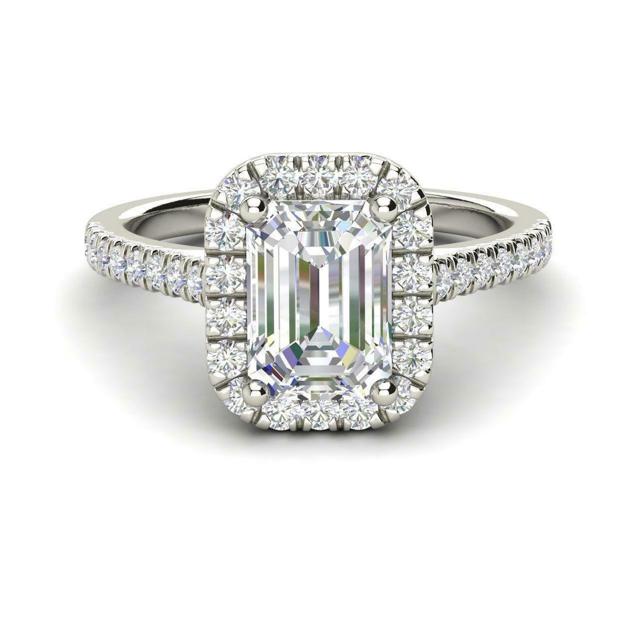 2 CT Emerald Cut White Diamond Halo Engagement Ring 925 Sterling Sliver