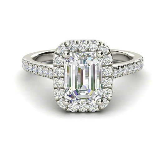 2 CT Emerald Cut White Diamond Halo Engagement Ring 925 Sterling Sliver
