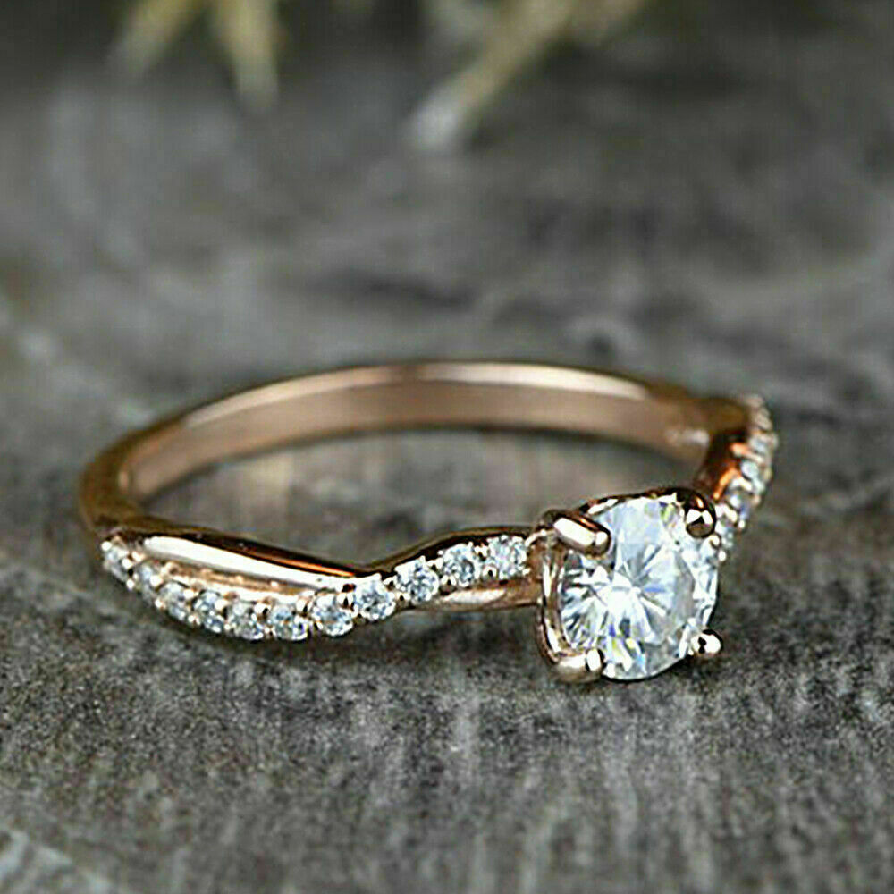 1 CT Round Cut Diamond Solitaire W/Accents Enagagement Ring 925 Sterling Silver