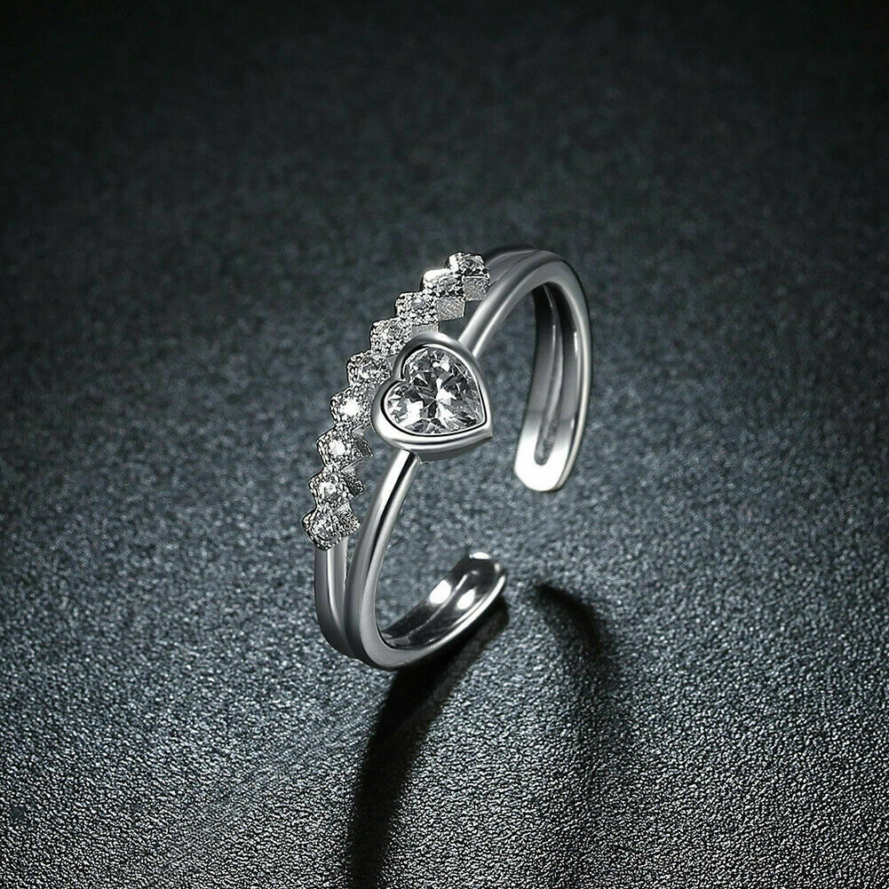 1.3 CT Heart Cut Diamond 925 Sterling Silver Wedding Adjustable Ring