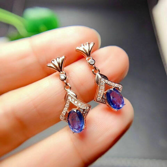 925 Sterling Silver 3 CT Oval Cut Blue Tanzanite Drop/Dangle Push Back Earring