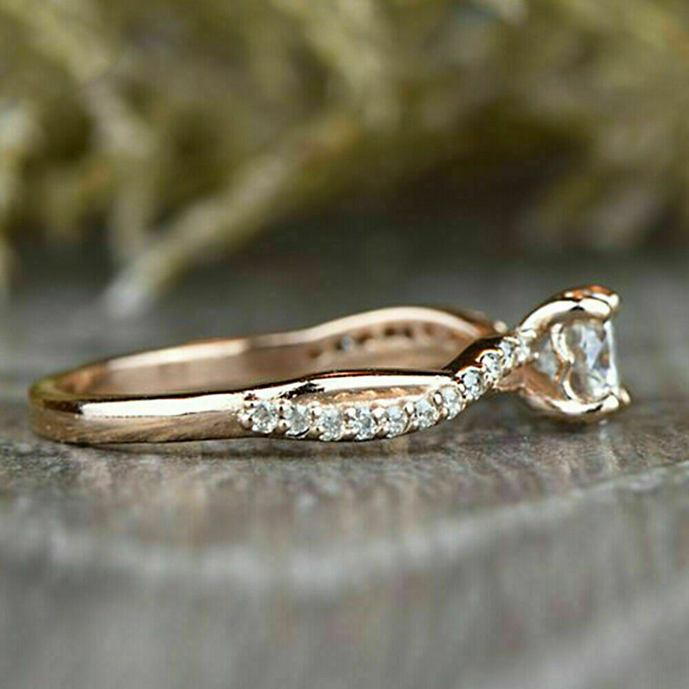 1 CT Round Cut Diamond Solitaire W/Accents Enagagement Ring 925 Sterling Silver