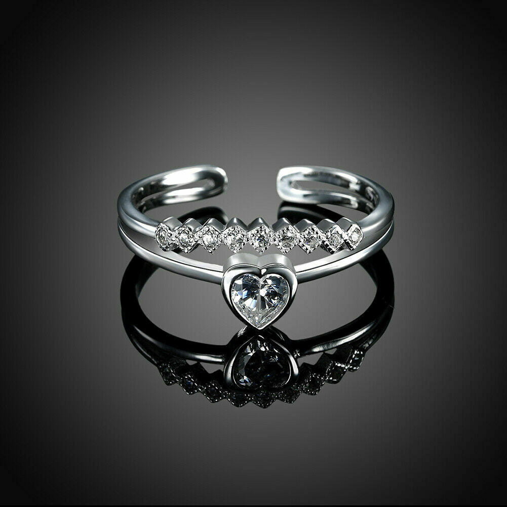 1.3 CT Heart Cut Diamond 925 Sterling Silver Wedding Adjustable Ring