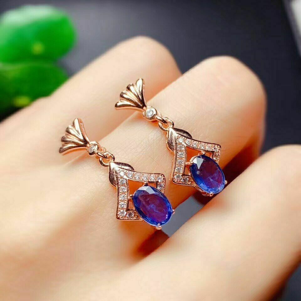 925 Sterling Silver 3 CT Oval Cut Blue Tanzanite Drop/Dangle Push Back Earring