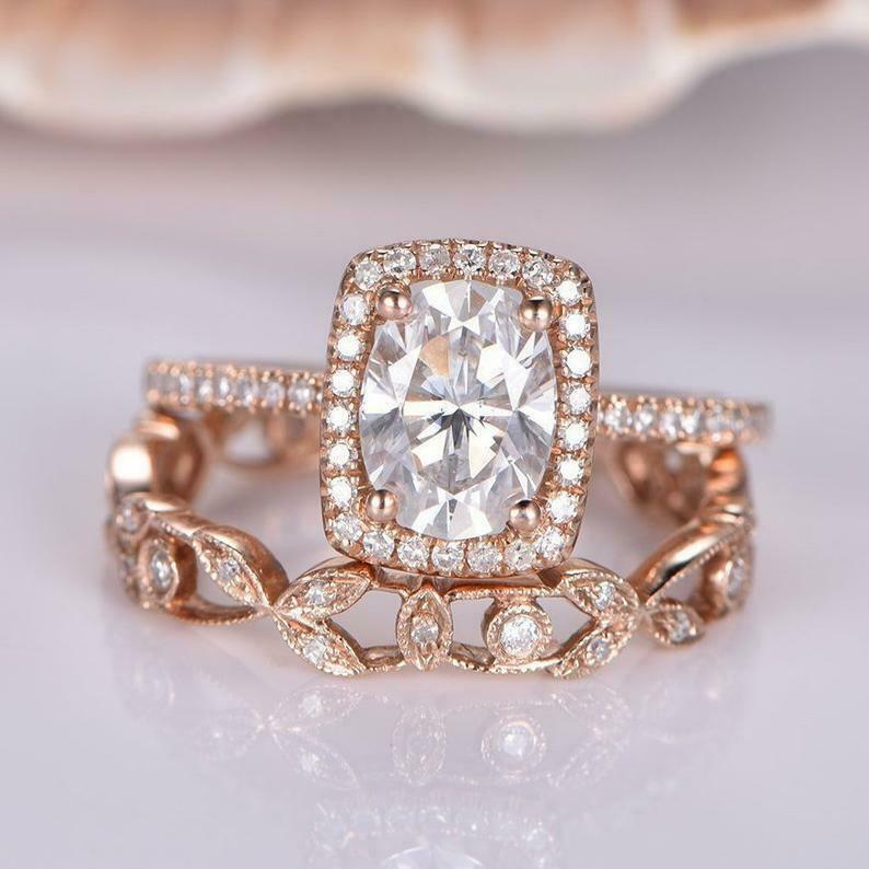 2 CT Oval Cut Diamond Bridal Set Engagement Ring 925 Sterling Silver