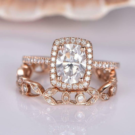 2 CT Oval Cut Diamond Bridal Set Engagement Ring 925 Sterling Silver