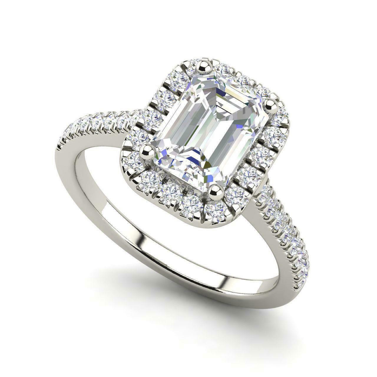 2 CT Emerald Cut White Diamond Halo Engagement Ring 925 Sterling Sliver